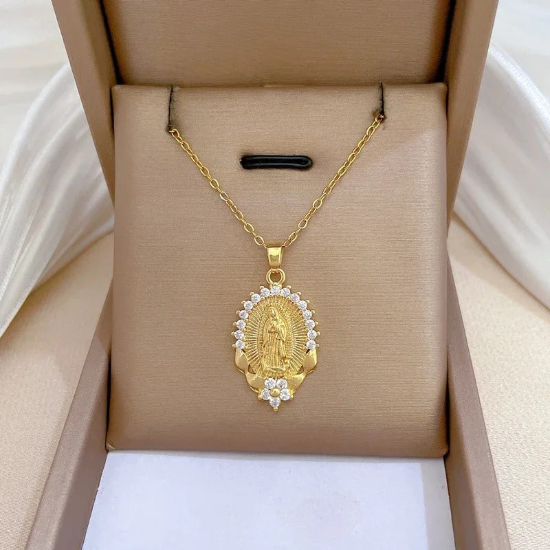 Colar Medalha Nossa Senhora Brilho Divino 45CM