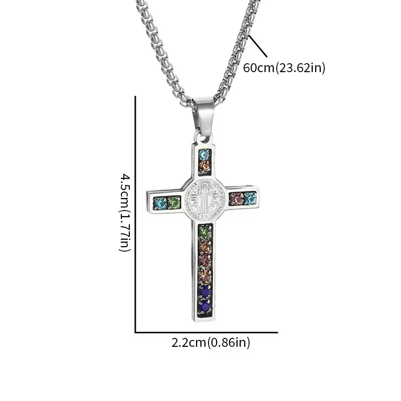 Colar e Cruz São Bento Dourada – Proteção Suprema com pedras