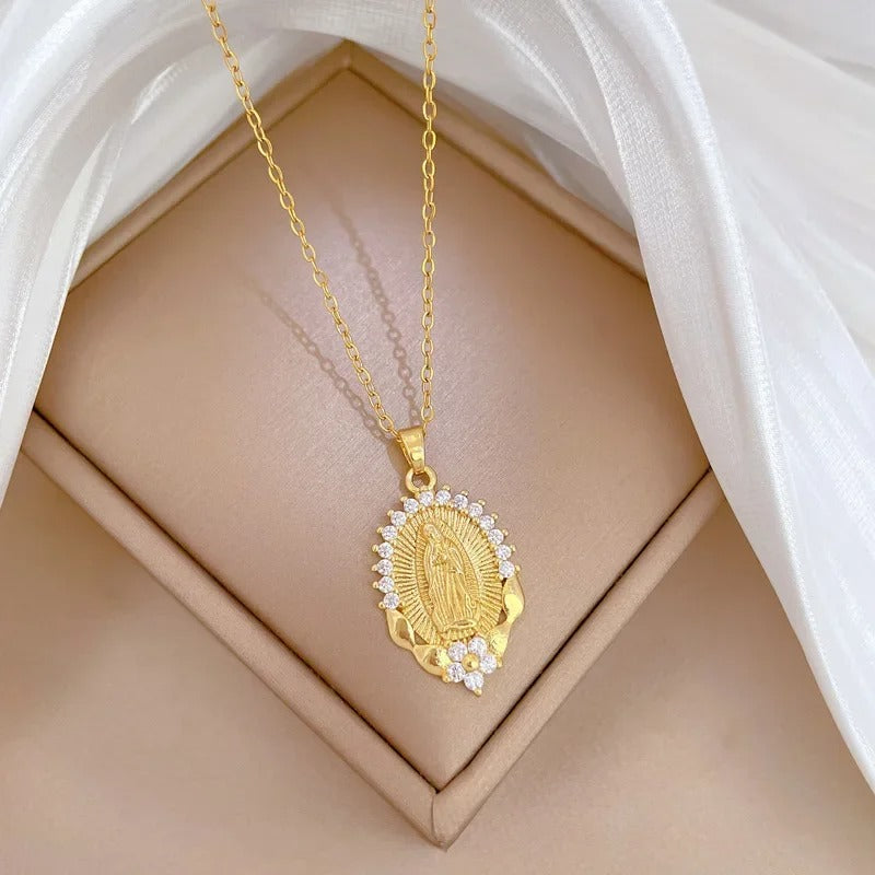 Colar Medalha Nossa Senhora Brilho Divino 45CM