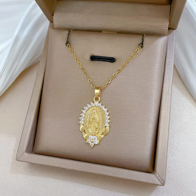 Colar Medalha Nossa Senhora Brilho Divino 45CM