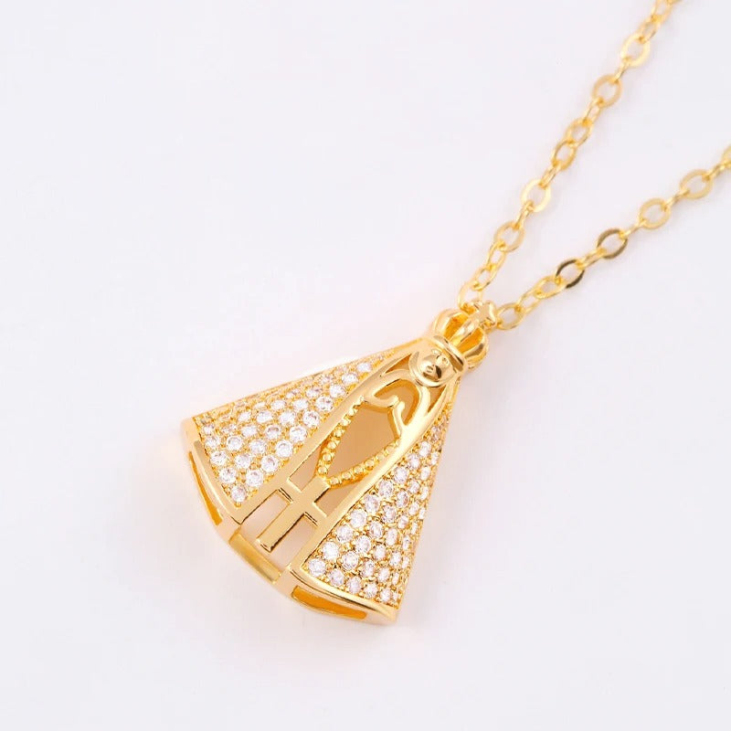 Colar Medalha Nossa Senhora Brilho Divino 45cm